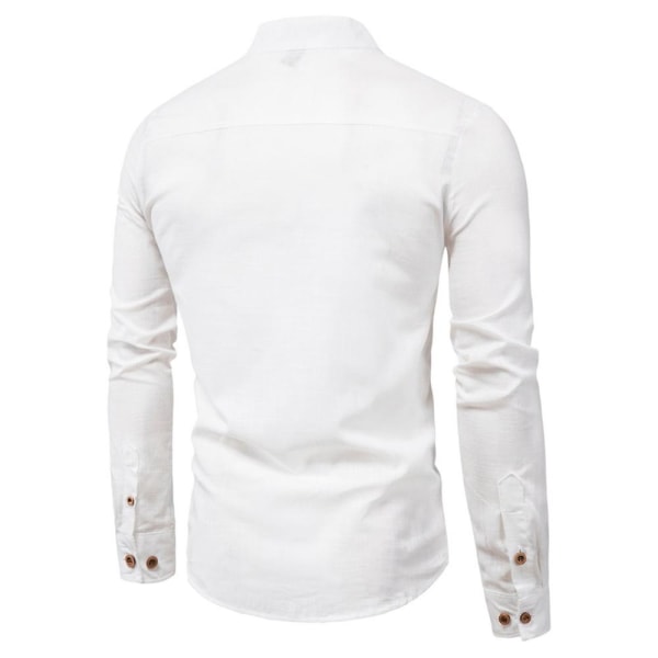 Herre Buttons Neck Shirt Casual Business langærmede toppe White L