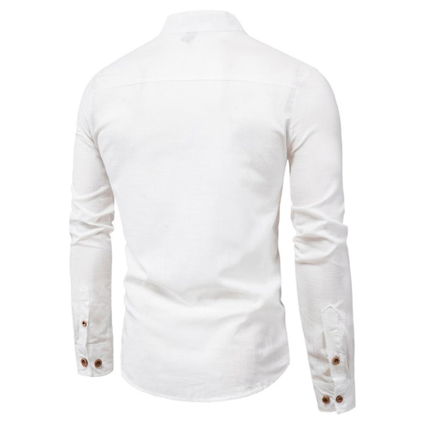 Hvit skjorte for menn med knappestolpe, casual business, lang erme White L
