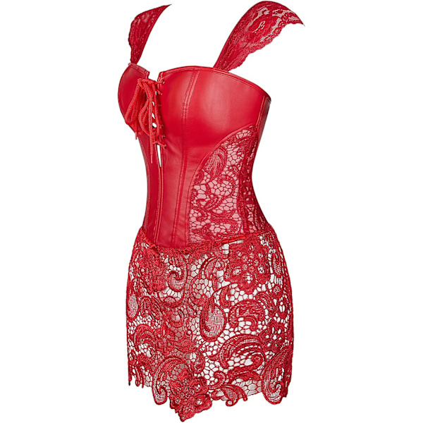 Szivyshi Kvinders Overbust Sweetheart Snøre Plastikknogler Korset Bustier Top -ge Red fau* leather M