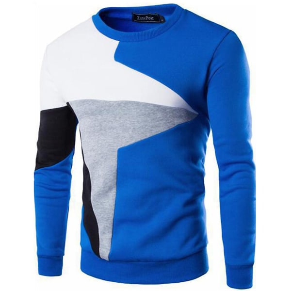 Herreoverdele Colorblock Rundhals Langærmet Sweatshirt Casual Pullover Blue XL