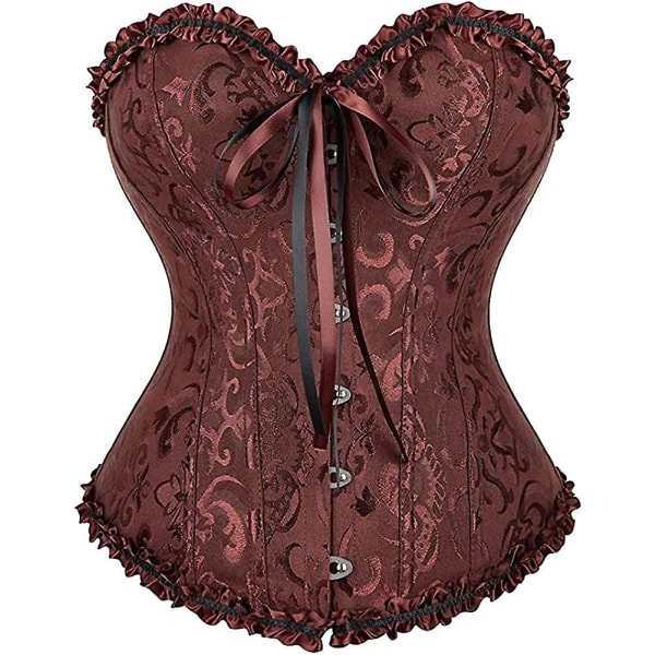 Szivyshi Dame Overbust Sweetheart Lace Up Plastic Bones Corset Bustier Top -ge Brown 6*L Plus