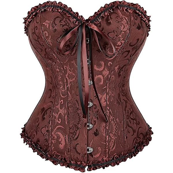 Szivyshi Dame Overbust Sweetheart Lace Up Plastic Bones Corset Bustier Top -ge Brown S