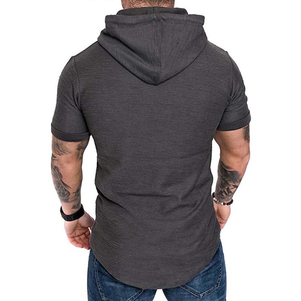 Mænds Almindelig Kortærmet Hættetrøje Sommer Casual Sports Hoodies Tops Dark Grey XL