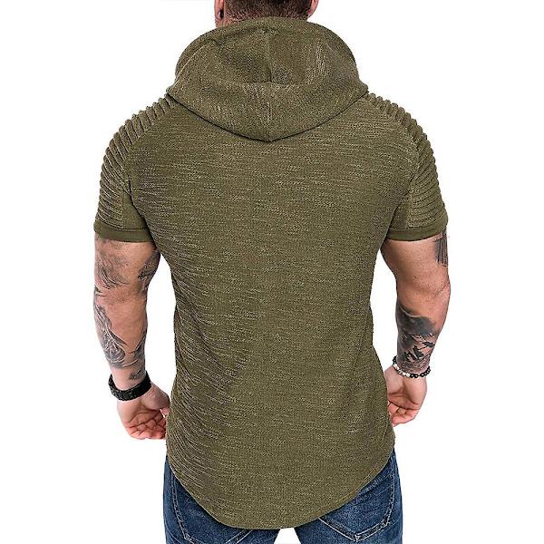 Herrar Plisserad Kortärmad Huvtröja Sommar Casual Sport Hoodies Toppar Army Green L