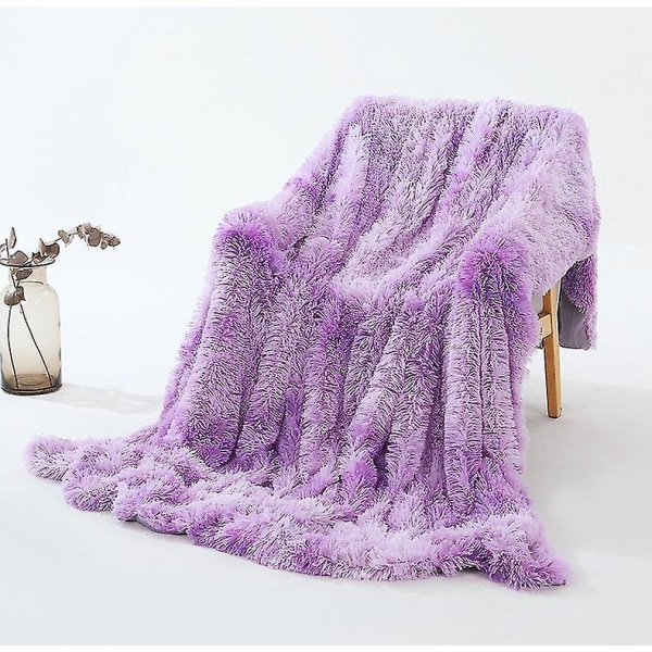 Plysj dobbeltlags pledd Nordic Style Sofa Tie-dye Blanket-9 Purple 160x200cm