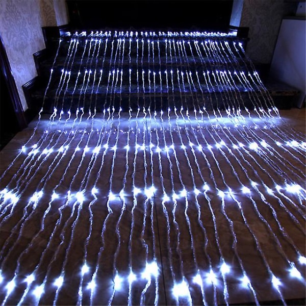 3x3m 6x3m Meteordusj Regn Led String Light Utendørs Jul Foss Garland String Light Vindu Gardin Icicle Fairy Light White 3X6M 576LEDS