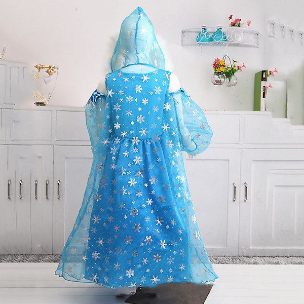 Frozenin Kuningatar Elsan Upea Pukeutumispuku Tytöille Cosplay Tulle Poncho Mekko Asusteet Puku - Sininen 4-5 Years