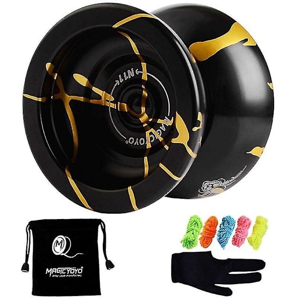 Magicyoyo N11 Legering Aluminium Professionell Yoyo Oresponsiv Yoyo Boll (Svart Guld) Väska, Handske 5 Strängar -ES