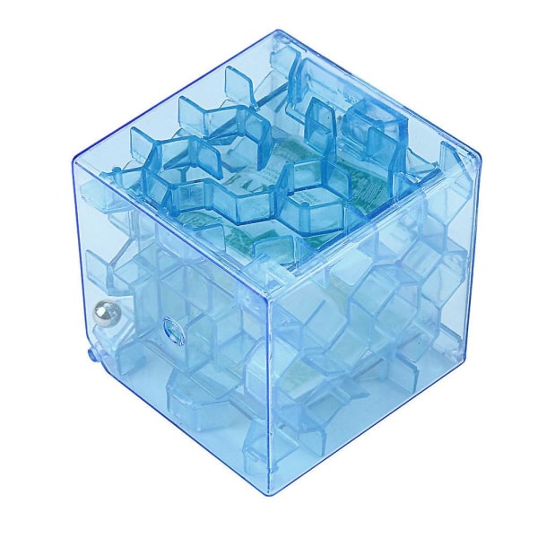 3D Terningpuslespill Penges labyrint Bank Sparing Myntsamling Etui Boks Morsom Hjernelek Blue