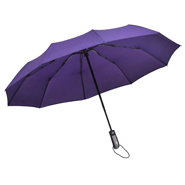 Täysautomaattinen avoin, vahva runkoinen kolminkertainen kokoontaittuva suuri tuulenpitävä sateenvarjo Purple