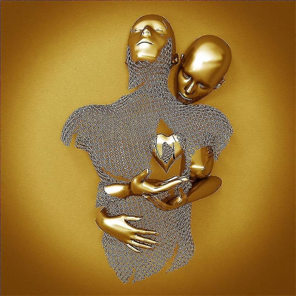 2023 New Love Heart Grå-3d kunstvæg Metalfigur Skulptur Par hængende maleri til hjemmet Gold FD29 40X40cm