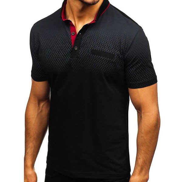 Herre polo shirt kortærmet sommer skjorte Golf Casual toppe Black L