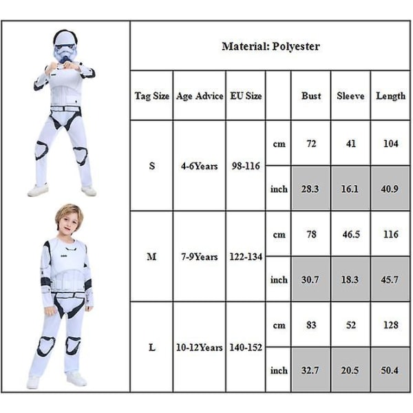 4–12-vuotiaat lapset, valkoiset kuolemansotilaat, iskusotilaat Star Wars -cosplay-asu ja naamio Halloween-joululahjat 4-6 Years