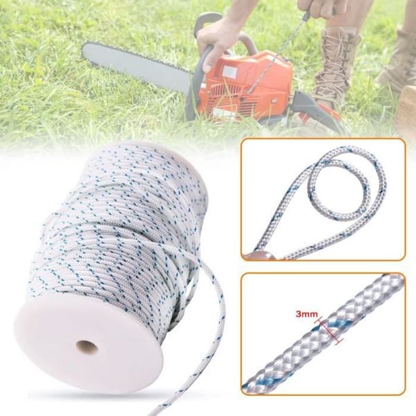 Rekyl Startreb Trækledning 3 mm 100 meter Kompatibel med Stihl Husqvarna Echo Poulan Homelite McCulloch Sears Cramersman Trimmer Kantskærer Bru