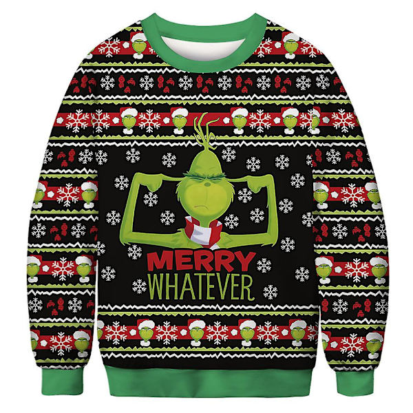Vuxna Par Julfest Sweatshirt Print Tröja med rund hals långärmad Gröna Monster Toppar A M