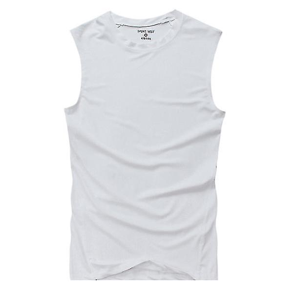 Miesten Topit Base Layer Vest Hihaton T-paita Gym Sport Tank Topit White L