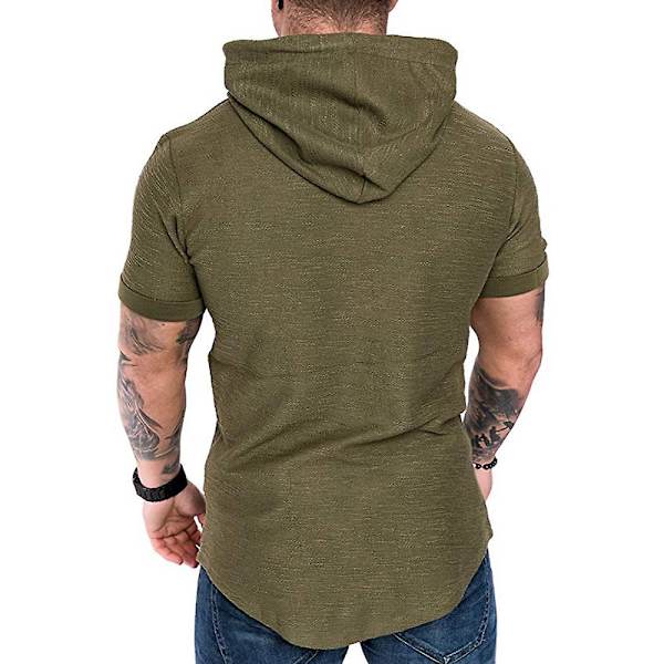 Hettegenser med korte ermer for menn - Enkelt design, sommerlig og avslappet, perfekt for sport Army Green XL