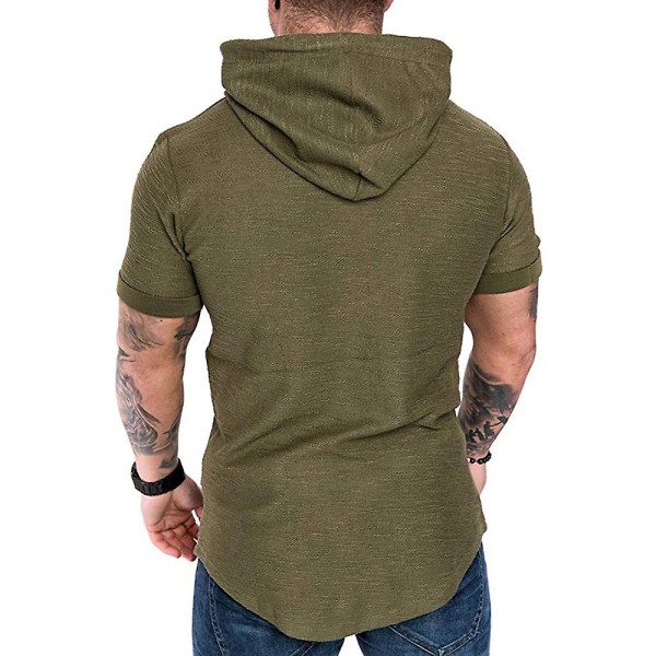 Mænds Almindelig Kortærmet Hættetrøje Sommer Casual Sports Hoodies Tops Army Green 3XL