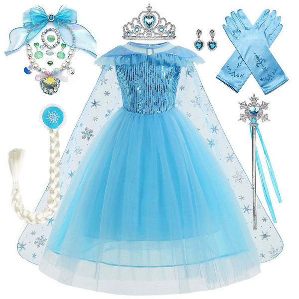 3-9 år Børn Piger Frosne Elsa Kostume Prinsesse Fancy Dress Cosplay Festkjole+tilbehør Gaver 3-4Years