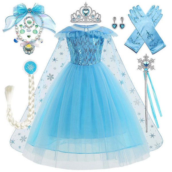 3-9-vuotiaille tytöille Frozen Elsan puku Prinsessan hieno pukeutumispuvut Cosplay-juhlamekko + tarvikkeet lahjat 6Years