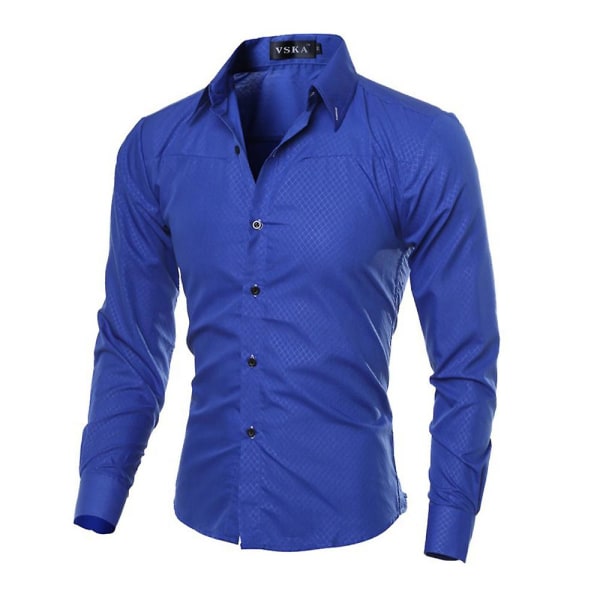 Mænds Casual Business Formelle Skjorte Topper Royal Blue 3XL