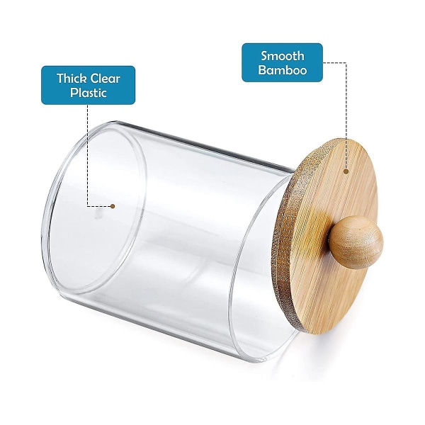 Qtip-holder, tilbehør til badeværelsesorganisering Opbevaringsbeholdere Klare plastikkrukker med bambuslåg