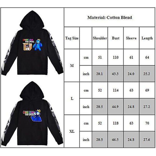 Roblox Rainbow Friends Dam Herr Långärmad Hoodie Hooded Pullover Toppar B XL