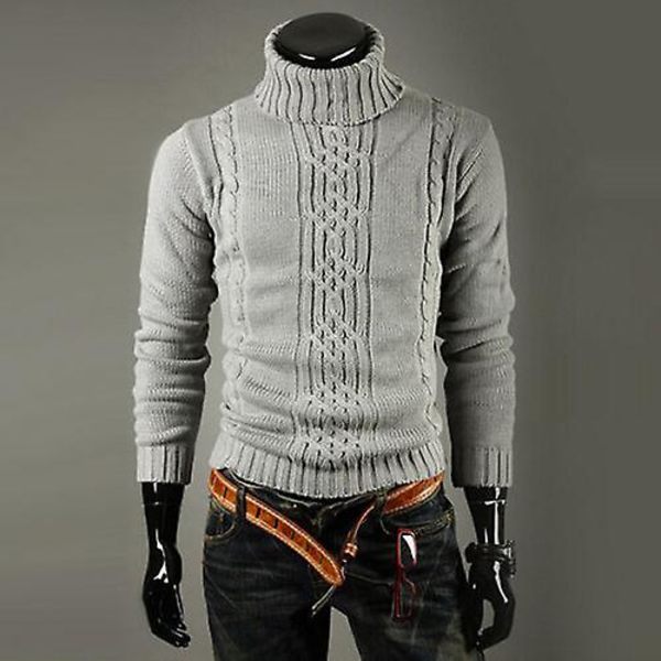 Hettegenser i strikk for menn, varm vintergenser Light Gray M