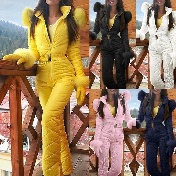 Vintervarm Snödräkt för Kvinnor, Utomhussportsbyxor, Skiddräkt, Vattentät Jumpsuit Pink M