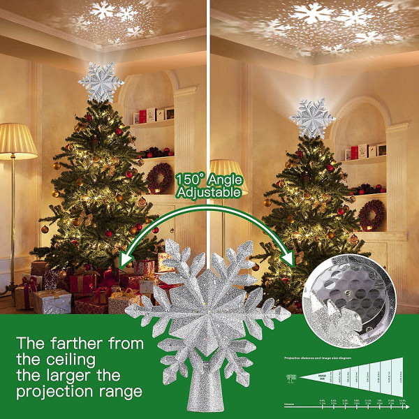 Christmas Tree Topper Projector Light Star Tree Topper Kompatibel med juledekorasjon Snowflake Light -ES Silver