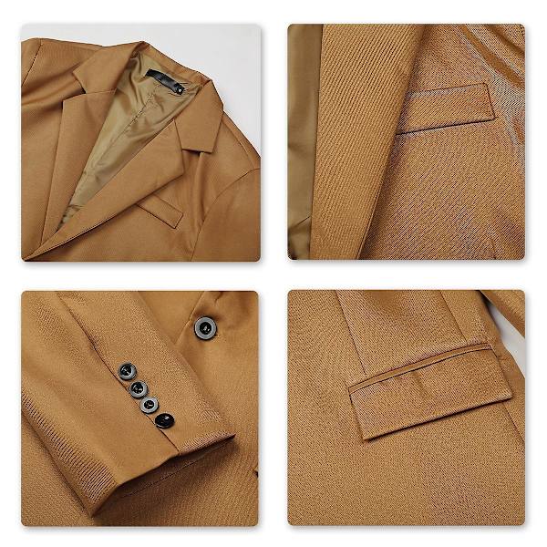 Yynuda Miesten Business Casual Klassinen Notched Lapel Kaksoissplitti Yksivärinen Yksipainikkeinen Puku Takki 11 Väriä Light Brown L