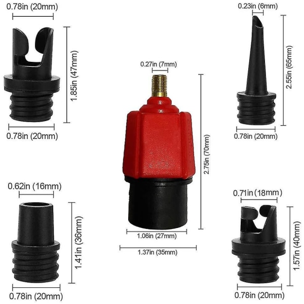 Oppustelig Sup Pump Adapter Kompressor Luftventil Konverter Med 4 Luftventildyser Red