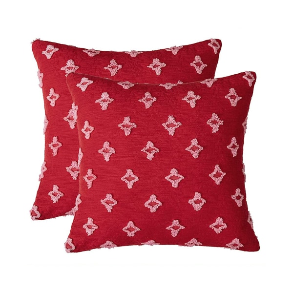 2 set koristeellisia tyynynpäällisiä rombinen jacquard tyynyliina Pehmeä neliömäinen case -20'x20' vaaleanpunainen