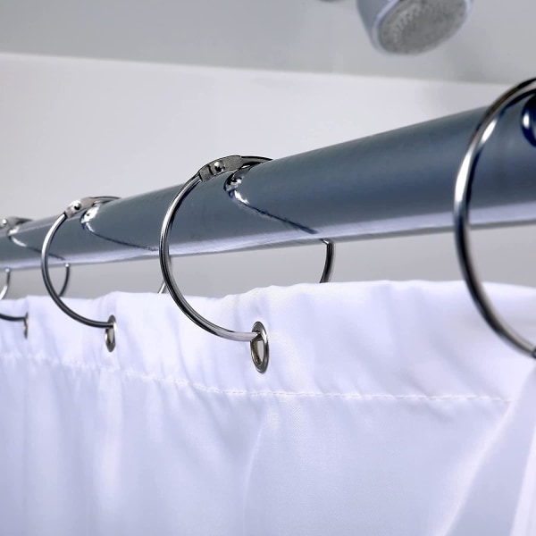 12 duschdraperiringar med metallkrok Öppningsbar cirkulär ring 50 mm för gardiner, badrum, hem, arkivskåp Metallic färg, silver