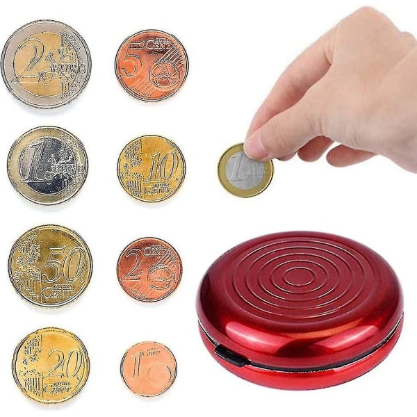 Förvaringslåda för 4 mynt för euromynt, rund mynthållare i legering Euromyntshållare (83*27 mm, svart, guld, blå, vinröd)