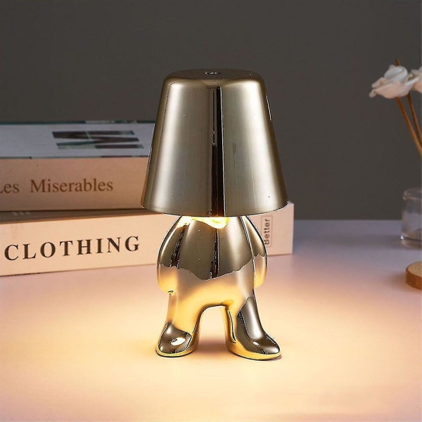 Bedside Touch Table Lamp, Gold Thinker Lamp Desk Light Cordless Rechargeable Portable Decorative Nightstand Lamp With Usb Charging silver A