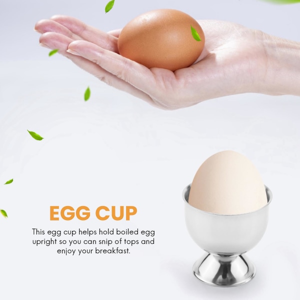 Eggkopp, eggbrett i rustfritt stål, holder for myke kokte egg, oppvaskmaskinsikker (4 pakker) Silver