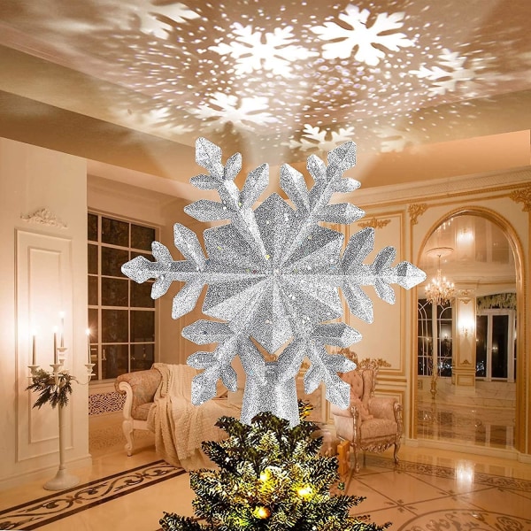 Christmas Tree Topper Projector Light Star Tree Topper Kompatibel med juledekorasjon Snowflake Light -ES Silver