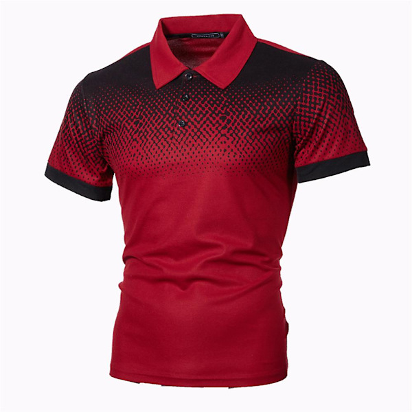 Menn Mote Korte Ermer Polo Skjorter Casual Knapp Gradient Golf T-skjorte Topper Red 2XL