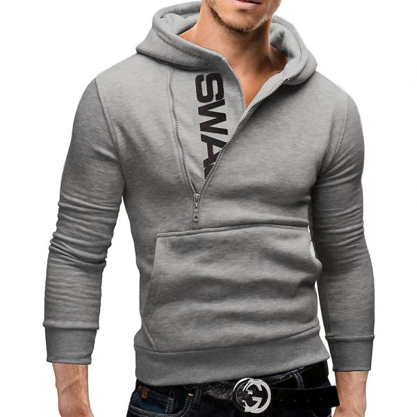 Herrtröjor Långärmade Huvtröjor Jogging Löpning Sportkläder 1/2 Zipper Sweatshirt Light Gray L