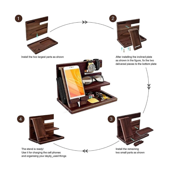 Træ Telefon Dokkestations Pungestativ Urpung Holder Skrivebordsarrangør -ES As shown