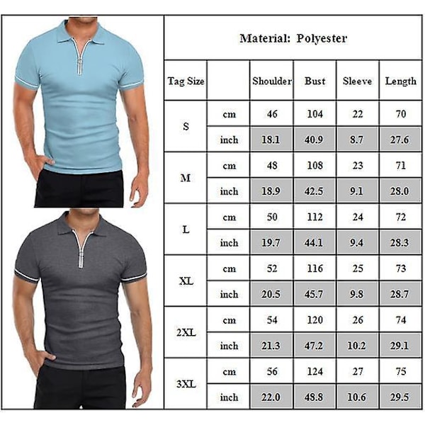 Herrar Toppar Zip V-Hals Polotröja Sommar Casual Golftröjor Black L