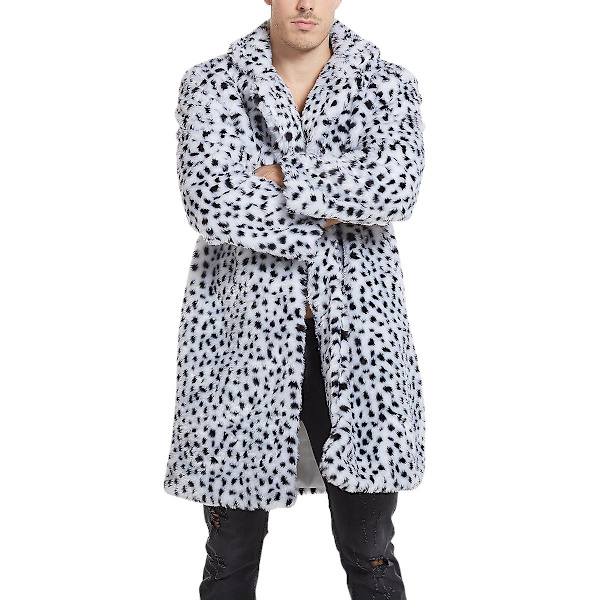 Allthemen Herre Leopard Print Pluss Mid-Length Straight Coat White M