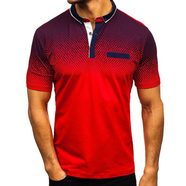 Herre polo shirt kortærmet sommer skjorte Golf Casual toppe Red L