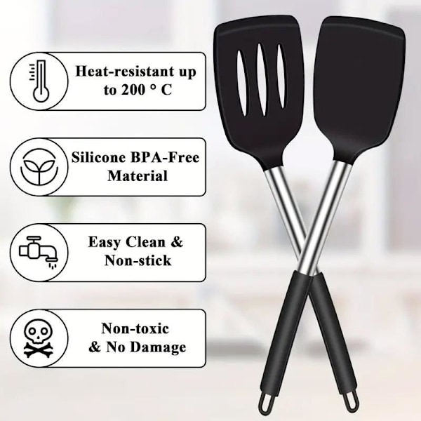 2 stk. Silikone Køkkenredskaber Stegespade Køkkenværktøj Non-stick Kogegrej