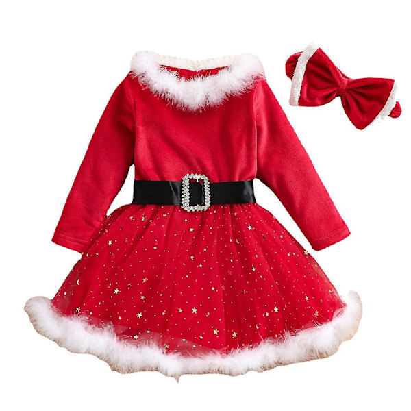 Jultomte Cosplay-dräkt för flickor 1-6 år, Festkläder, Juldräkt, Presentuppsättning 3-4Years