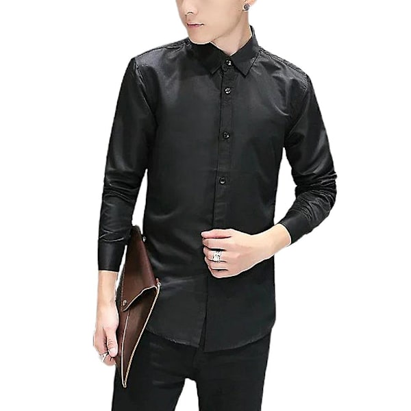 Hvit skjorte for menn, smal passform, casual og business, knappestolpe Black L