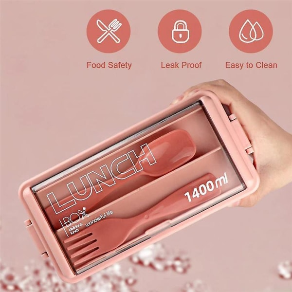 Bento Box-set, 1400 ml Bentolåda för Vuxna, 3 Fack, Matlåda för Matlagning