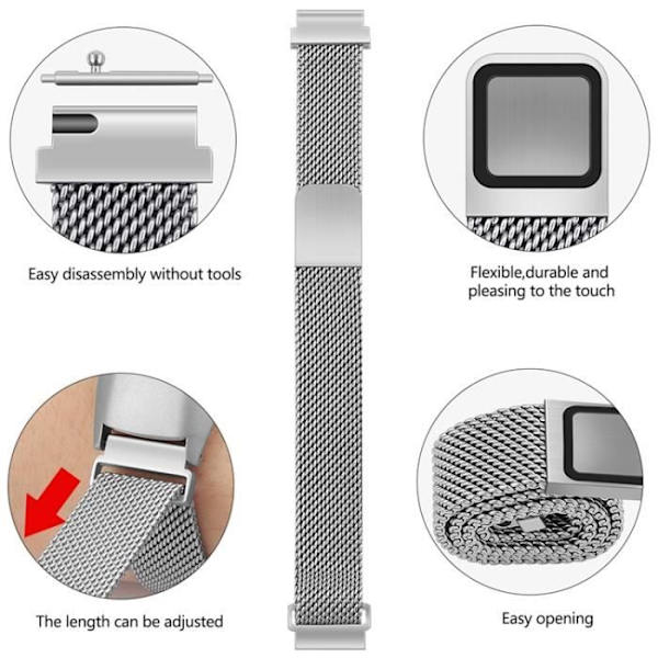 Milanese-tyylinen magneettinen ruostumattomasta teräksestä valmistettu ranneke Xiaomi 3/4 mi4 6.7-8.1 tuuman rannekkeille (hopea)