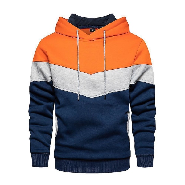 Huvtröja för män, avslappnad, färgblock, med huva, sporttröja Orange Red M
